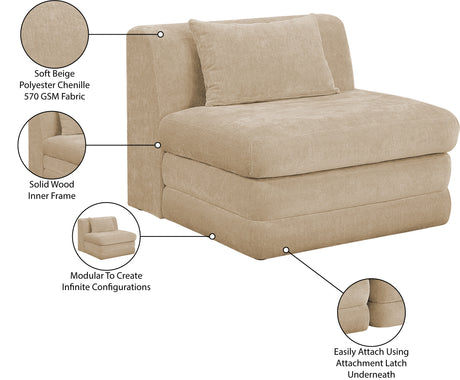 Newport Beige Fabric Upholstered Modular Armless Chair - Ornate Home
