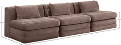 Newport Brown 114" Chenille Fabric Upholstered 3-Piece Armless Modular Sofa - Ornate Home