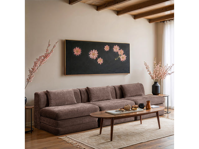 Newport Brown 114" Chenille Fabric Upholstered 3-Piece Armless Modular Sofa - Ornate Home