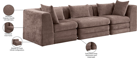 Newport Brown 114" Chenille Fabric Upholstered 3-Piece Modular Sofa - Ornate Home