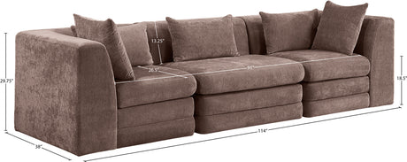 Newport Brown 114" Chenille Fabric Upholstered 3-Piece Modular Sofa - Ornate Home