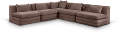 Newport Brown 114" Chenille Fabric Upholstered 5-Piece Armless Modular Sectional - Ornate Home