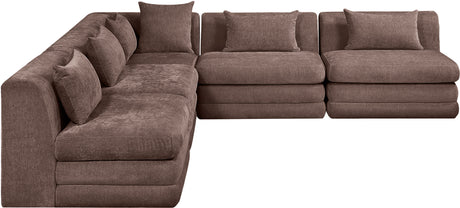 Newport Brown 114" Chenille Fabric Upholstered 5-Piece Modular Sectional - Ornate Home