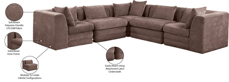 Newport Brown 114" Chenille Fabric Upholstered 5-Piece Modular Sectional - Ornate Home
