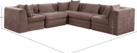 Newport Brown 114" Chenille Fabric Upholstered 5-Piece Modular Sectional - Ornate Home
