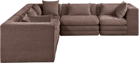 Newport Brown 114" Chenille Fabric Upholstered 5-Piece Modular Sectional - Ornate Home