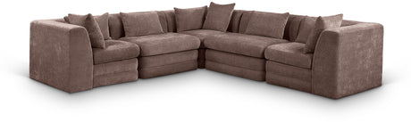 Newport Brown 114" Chenille Fabric Upholstered 5-Piece Modular Sectional - Ornate Home