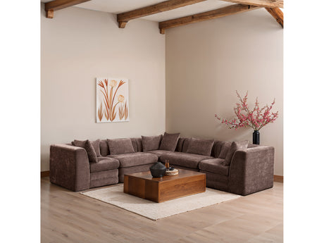 Newport Brown 114" Chenille Fabric Upholstered 5-Piece Modular Sectional - Ornate Home