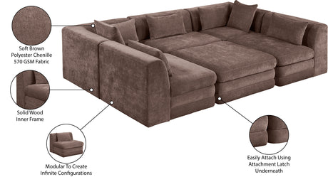Newport Brown 114" Chenille Fabric Upholstered 6-Piece Modular Sectional - Ornate Home