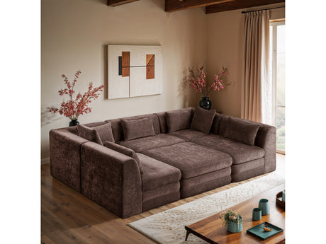 Newport Brown 114" Chenille Fabric Upholstered 6-Piece Modular Sectional - Ornate Home