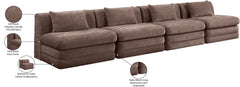 Newport Brown 152" Chenille Fabric Upholstered 4-Piece Armless Modular Sofa - Ornate Home