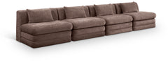 Newport Brown 152" Chenille Fabric Upholstered 4-Piece Armless Modular Sofa - Ornate Home