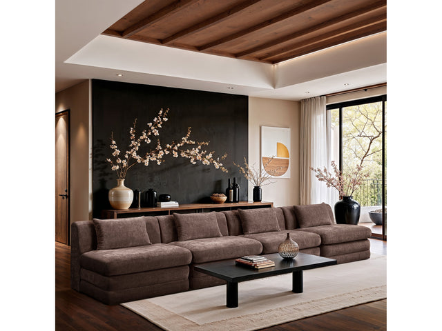 Newport Brown 152" Chenille Fabric Upholstered 4-Piece Armless Modular Sofa - Ornate Home