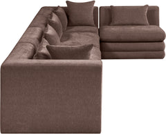Newport Brown 152" Chenille Fabric Upholstered 5-Piece L Shaped Modular Sectional - Ornate Home