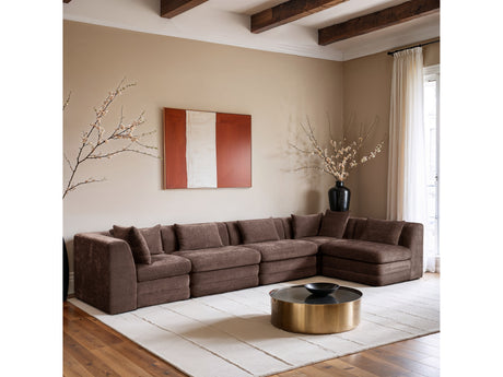 Newport Brown 152" Chenille Fabric Upholstered 5-Piece Modular Sectional - Ornate Home