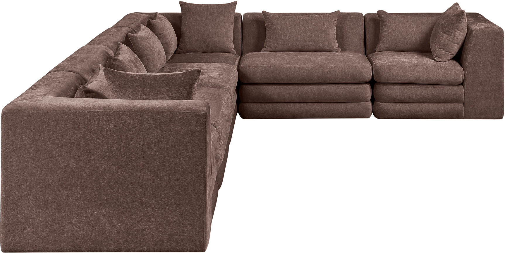 Newport Brown 152" Chenille Fabric Upholstered 6-Piece L Shaped Modular Sectional - Ornate Home