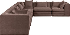 Newport Brown 152" Chenille Fabric Upholstered 6-Piece L Shaped Modular Sectional - Ornate Home