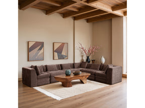 Newport Brown 152" Chenille Fabric Upholstered 6-Piece L Shaped Modular Sectional - Ornate Home