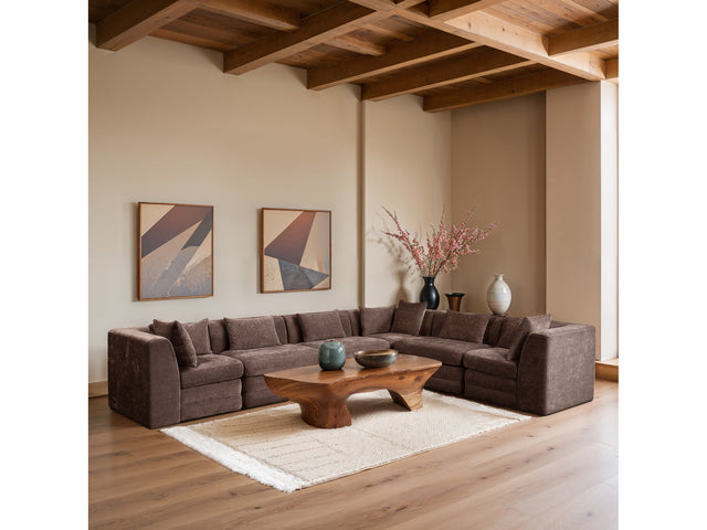 Newport Brown 152" Chenille Fabric Upholstered 6-Piece L Shaped Modular Sectional - Ornate Home