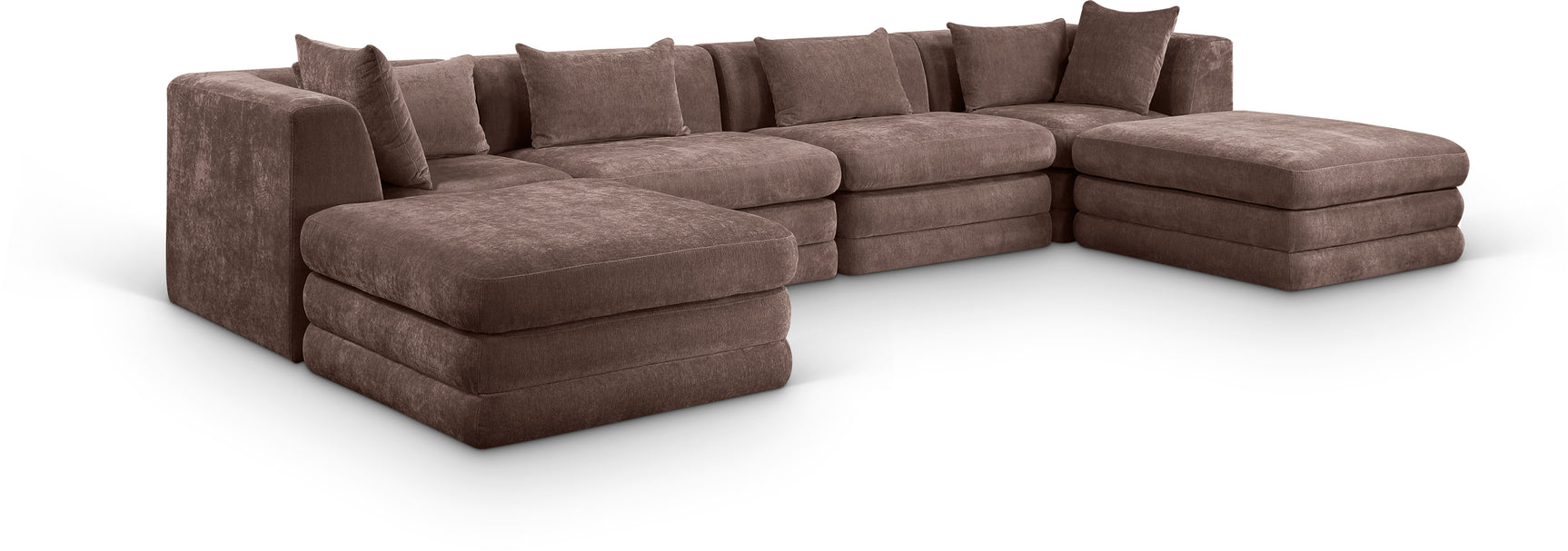 Newport Brown 152" Chenille Fabric Upholstered 6-Piece Modular Sectional - Ornate Home