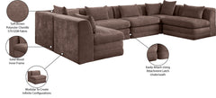 Newport Brown 152" Chenille Fabric Upholstered 6-Piece U Shaped Modular Sectional - Ornate Home