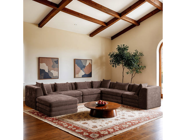 Newport Brown 152" Chenille Fabric Upholstered 7-Piece Modular Sectional - Ornate Home