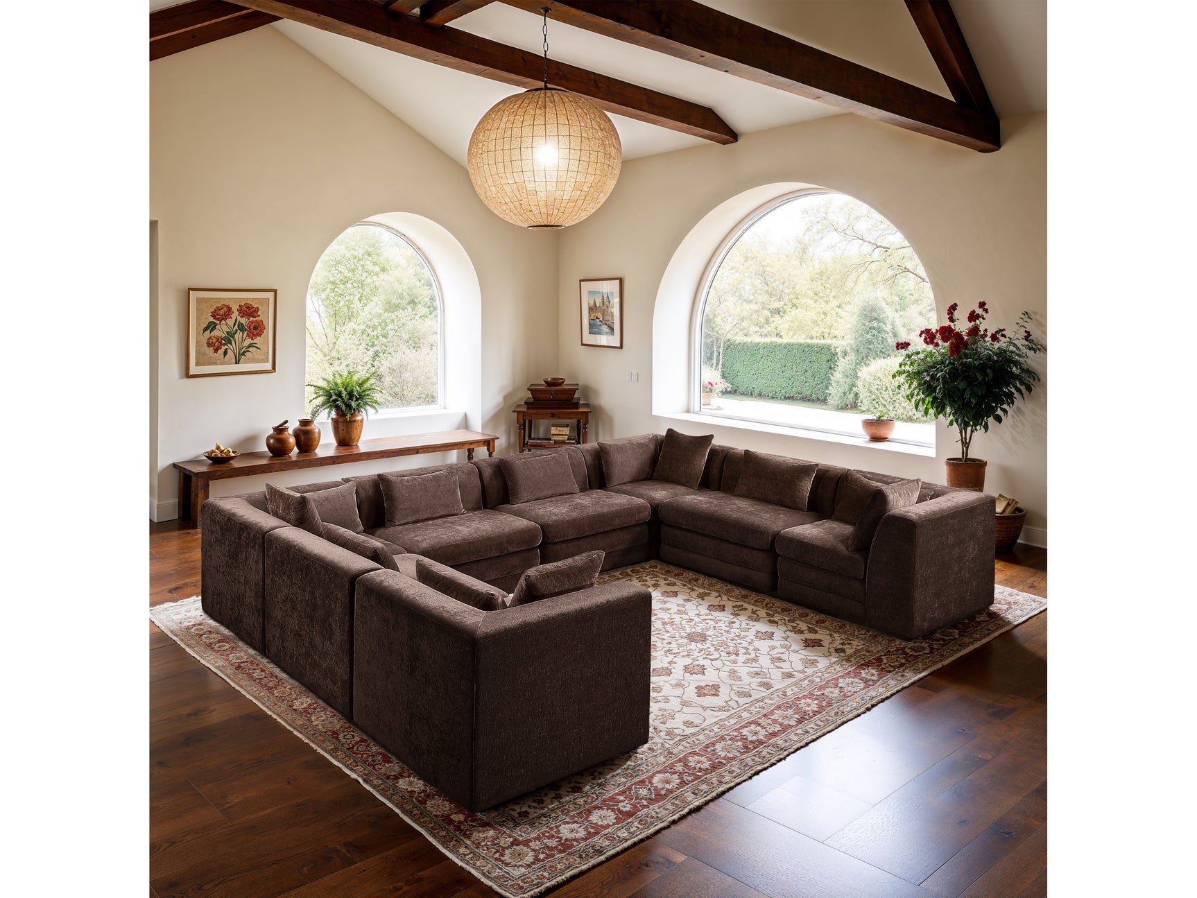 Newport Brown 152" Chenille Fabric Upholstered 8-Piece Modular Sectional - Ornate Home