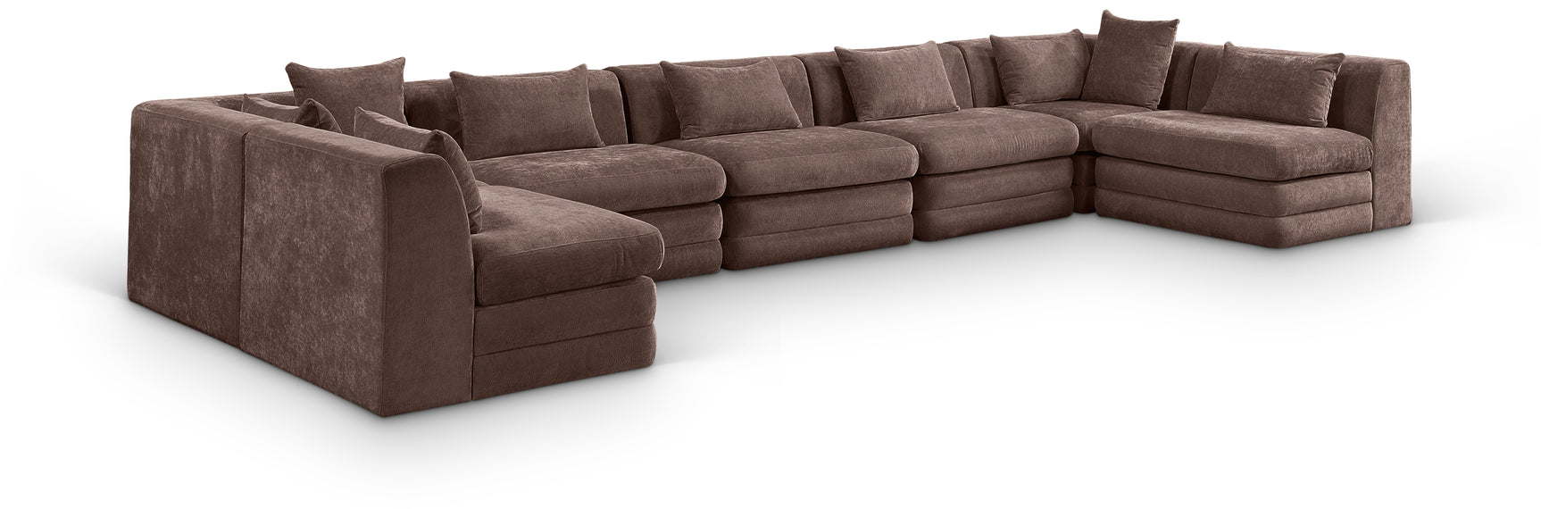Newport Brown 190" Chenille Fabric Upholstered 7-Piece Modular Sectional - Ornate Home
