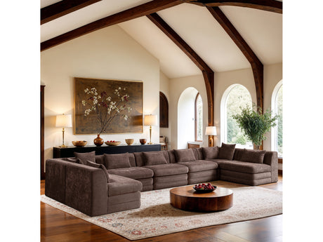 Newport Brown 190" Chenille Fabric Upholstered 7-Piece Modular Sectional - Ornate Home