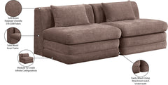 Newport Brown 76" Chenille Fabric Upholstered 2-Piece Armless Modular Loveseat - Ornate Home