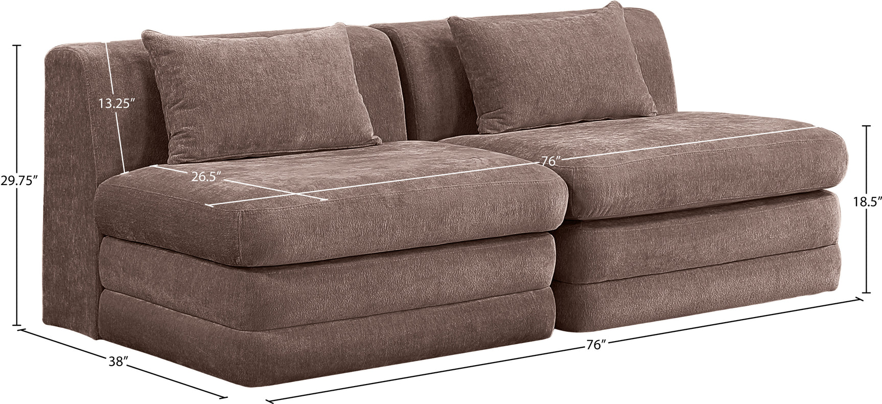 Newport Brown 76" Chenille Fabric Upholstered 2-Piece Armless Modular Loveseat - Ornate Home
