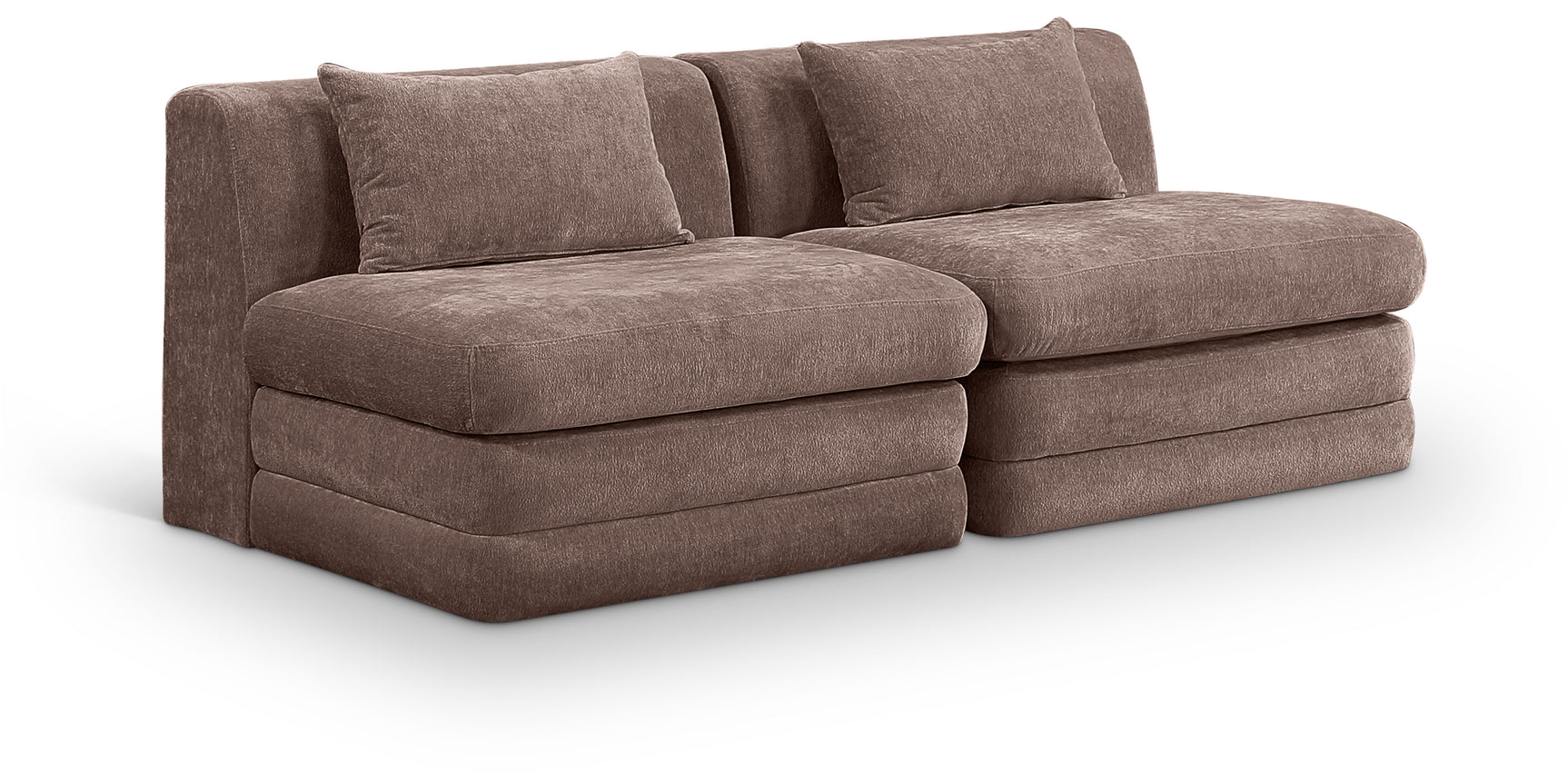 Newport Brown 76" Chenille Fabric Upholstered 2-Piece Armless Modular Loveseat - Ornate Home