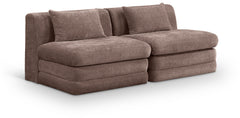 Newport Brown 76" Chenille Fabric Upholstered 2-Piece Armless Modular Loveseat - Ornate Home