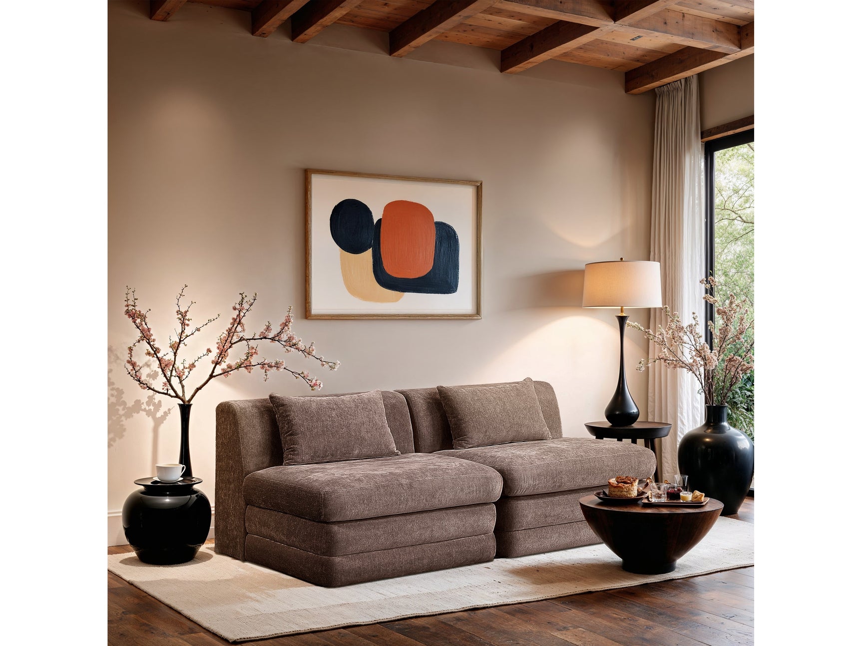 Newport Brown 76" Chenille Fabric Upholstered 2-Piece Modular Loveseat - Ornate Home