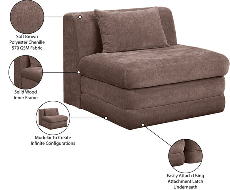 Newport Brown Fabric Upholstered Modular Armless Chair - Ornate Home