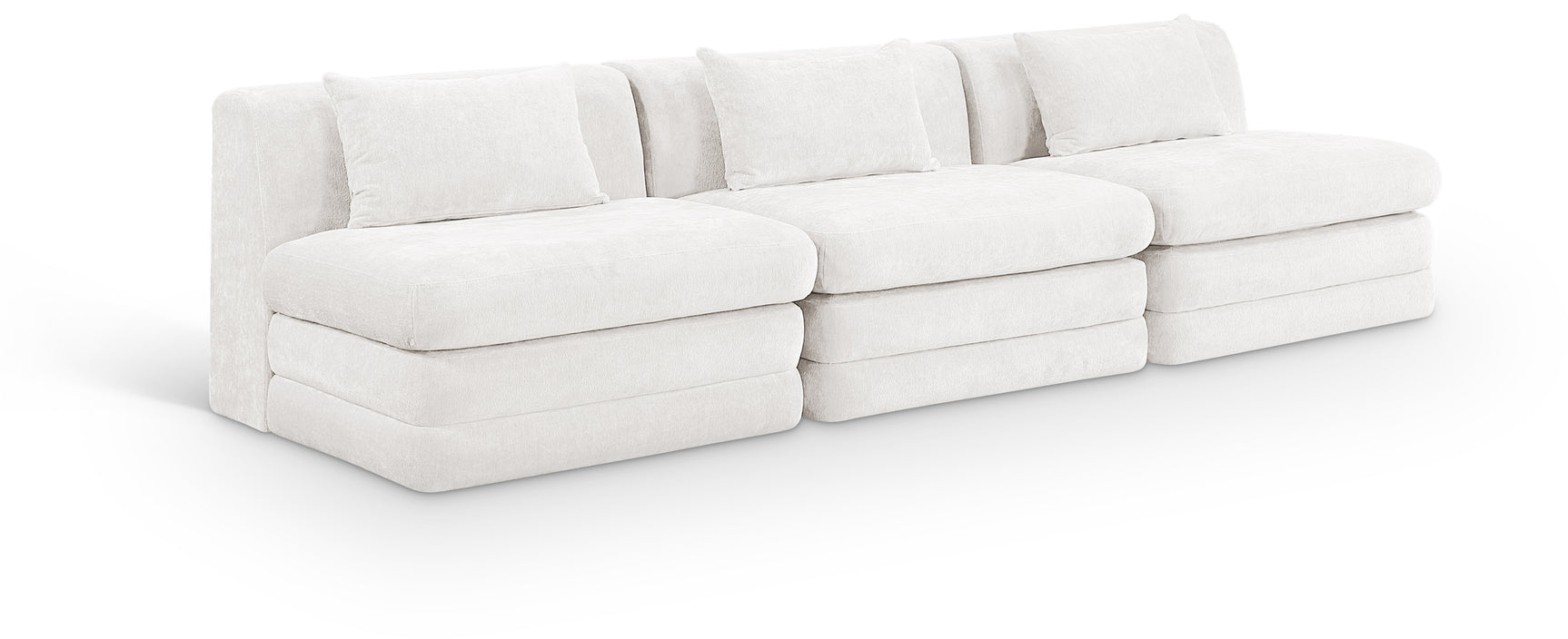 Newport Cream 114" Chenille Fabric Upholstered 3-Piece Armless Modular Sofa - Ornate Home