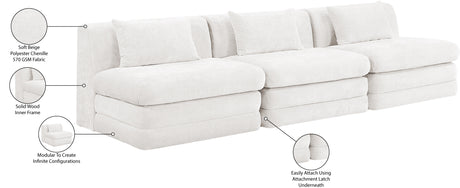 Newport Cream 114" Chenille Fabric Upholstered 3-Piece Modular Sofa - Ornate Home