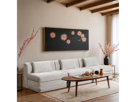 Newport Cream 114" Chenille Fabric Upholstered 3-Piece Modular Sofa - Ornate Home