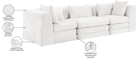 Newport Cream 114" Chenille Fabric Upholstered 3-Piece Modular Sofa - Ornate Home
