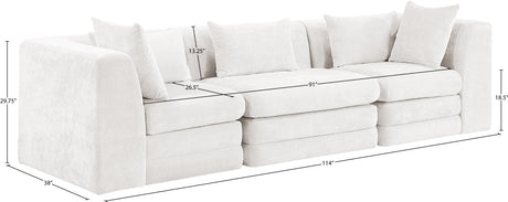 Newport Cream 114" Chenille Fabric Upholstered 3-Piece Modular Sofa - Ornate Home