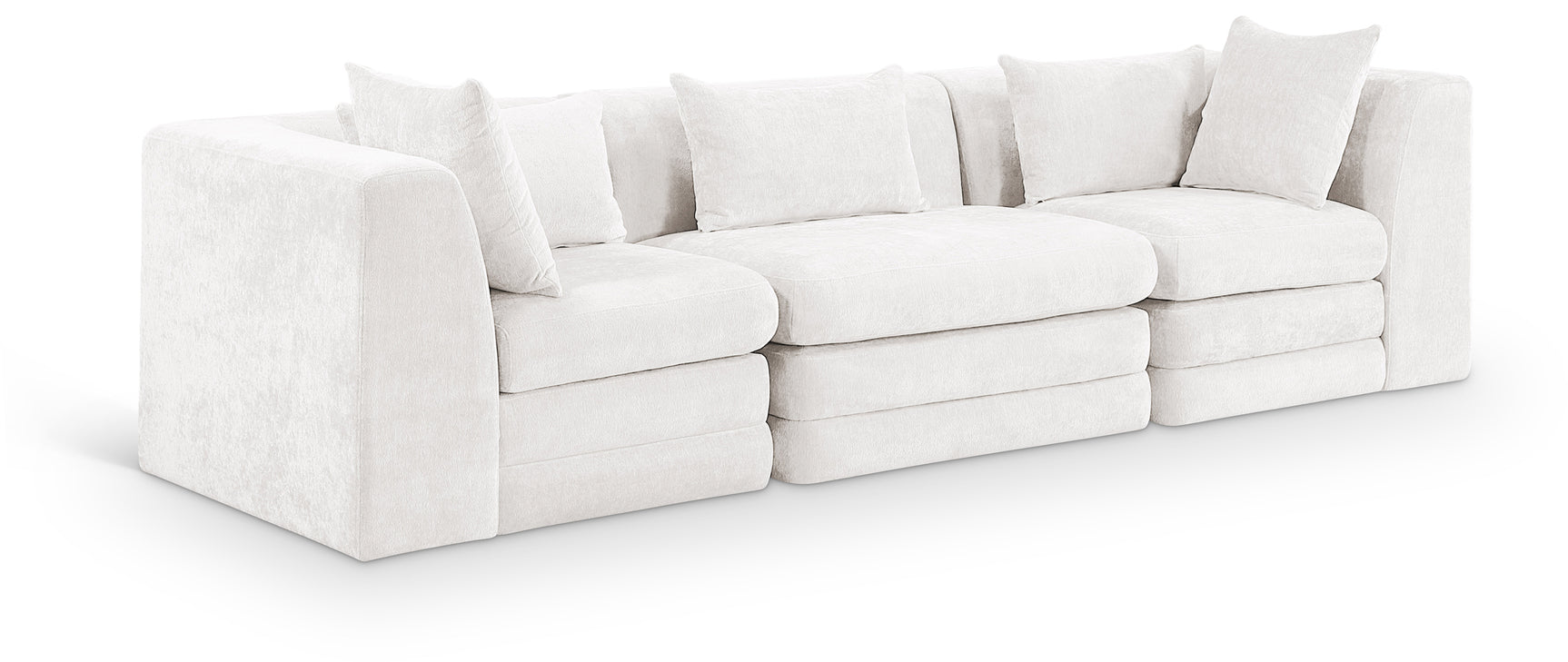 Newport Cream 114" Chenille Fabric Upholstered 3-Piece Modular Sofa - Ornate Home