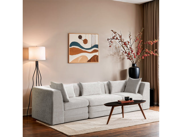 Newport Cream 114" Chenille Fabric Upholstered 3-Piece Modular Sofa - Ornate Home