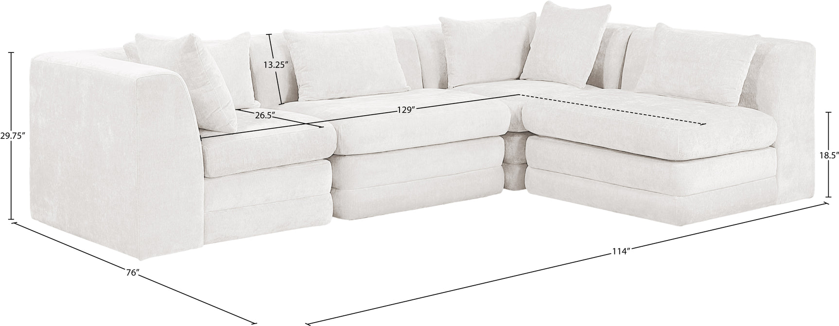 Newport Cream 114" Chenille Fabric Upholstered 4-Piece L Shaped Modular Sectional - Ornate Home