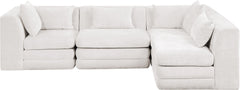 Newport Cream 114" Chenille Fabric Upholstered 4-Piece L Shaped Modular Sectional - Ornate Home
