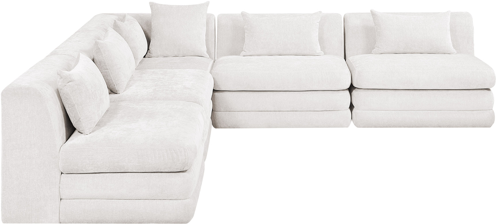 Newport Cream 114" Chenille Fabric Upholstered 5-Piece Armless Modular Sectional - Ornate Home
