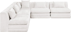 Newport Cream 114" Chenille Fabric Upholstered 5-Piece Armless Modular Sectional - Ornate Home