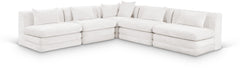 Newport Cream 114" Chenille Fabric Upholstered 5-Piece Armless Modular Sectional - Ornate Home