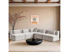 Newport Cream 114" Chenille Fabric Upholstered 5-Piece Armless Modular Sectional - Ornate Home
