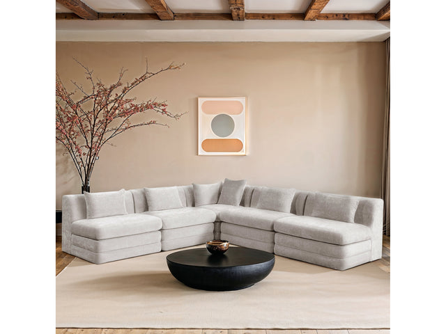 Newport Cream 114" Chenille Fabric Upholstered 5-Piece Armless Modular Sectional - Ornate Home