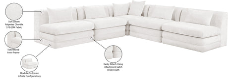 Newport Cream 114" Chenille Fabric Upholstered 5-Piece Modular Sectional - Ornate Home